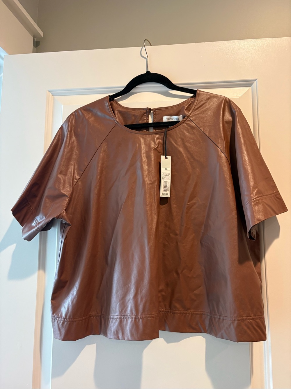 Target Faux Leather Short Sleeve Top in Brown